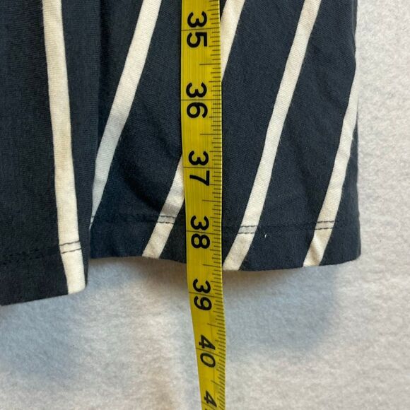 LOFT Knee Length Dress Sz 8 Blue White Striped Fit & Flare Short Sleeve Cut Out - Picture 8 of 13